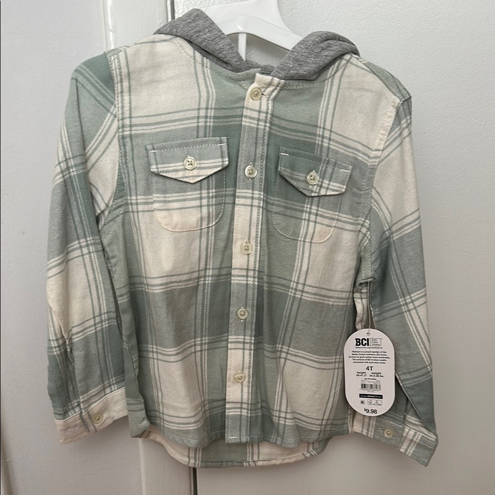 Wonder Nation Green and Gray Button Down Shirt Casual Fit